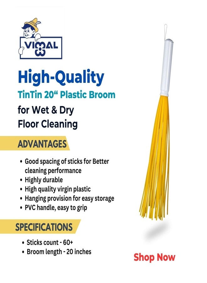 VIMAL Combo Set of TinTin 20 Inch Plastic Broom for Bathroom Wet Floor Cleaning + Duster Dust Mop (Hi-density Dusting Cloth with Handle) Orange Colour Flannel Cloth Stick for Home/Shop/Office Cleaning - Image 5